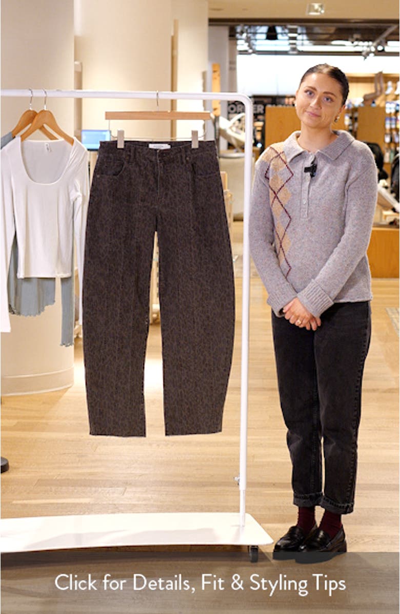 Seamed Cheetah Print Barrel Leg Jeans, sales video thumbnail
