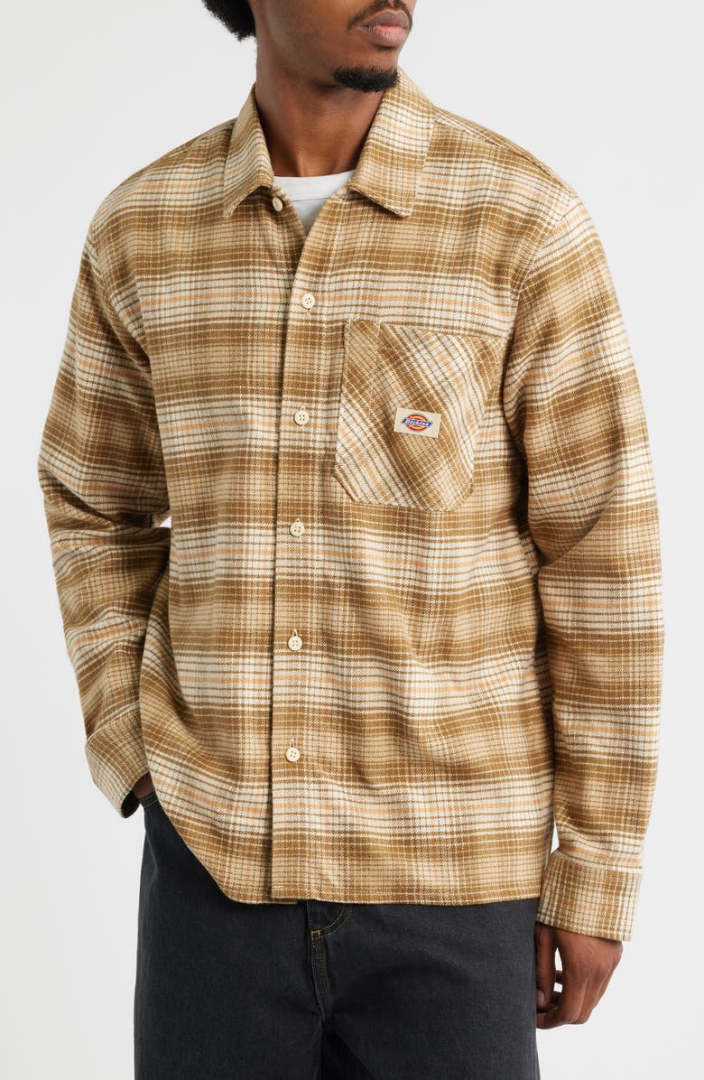 Dickies Forest Check Flannel Button-Up Shirt, Alternate, color, Wood Ash