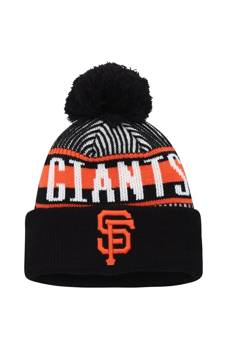 New Era Youth New Era Black San Francisco Giants Striped Cuffed Knit Hat with Pom, Main, color,