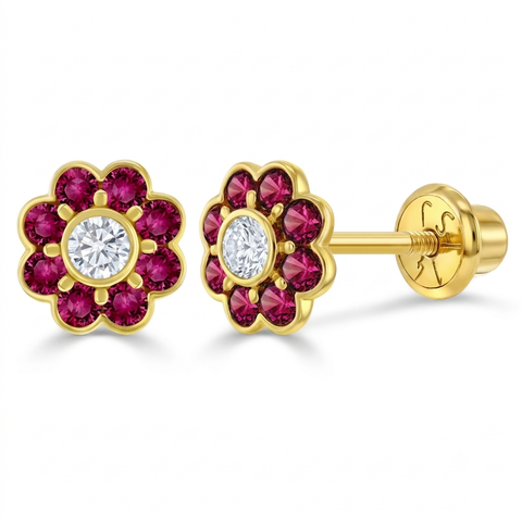 14k Sparkling Flower Girl Earrings