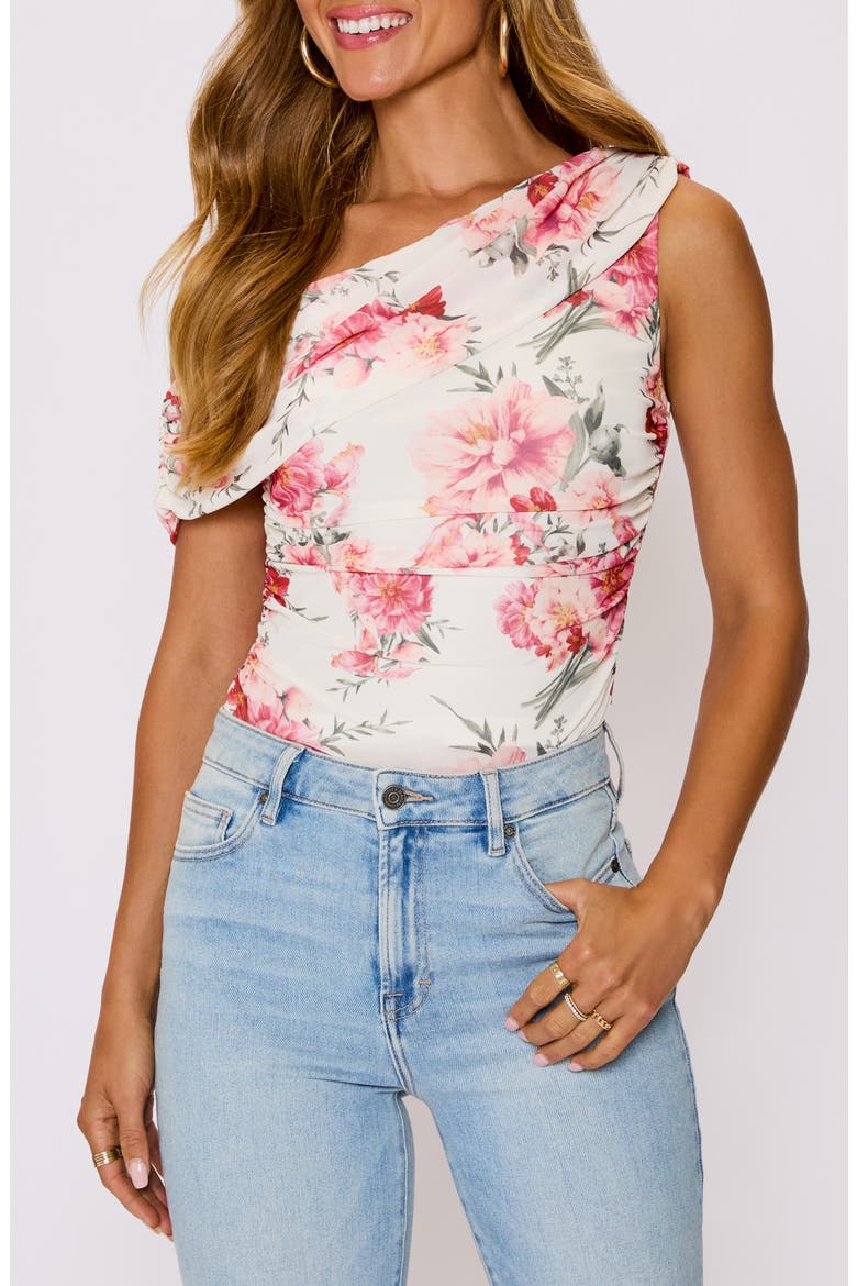 Aurora Floral Print Asymmetric Sleeveless Top, Main, color, CREAM RED FLORAL