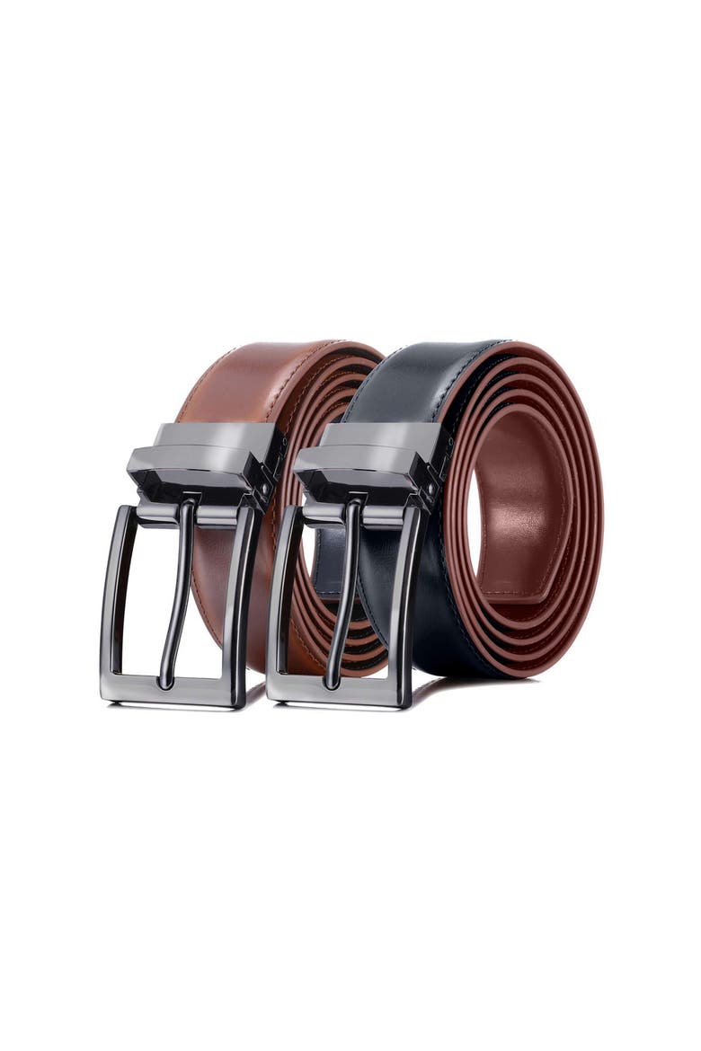 Reversible Leather Belt with Rotating Buckle, Alternate, color, Burnt Umber/Black
