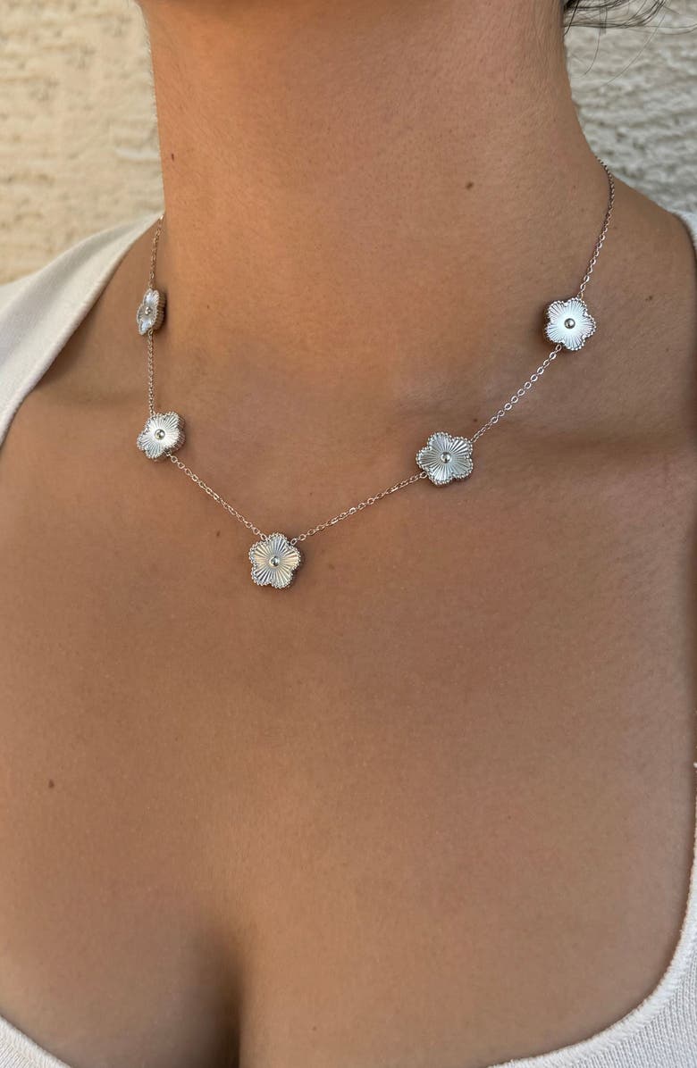 Adornia Tarnish Resistant Floral Station Necklace, Alternate, color, Silver