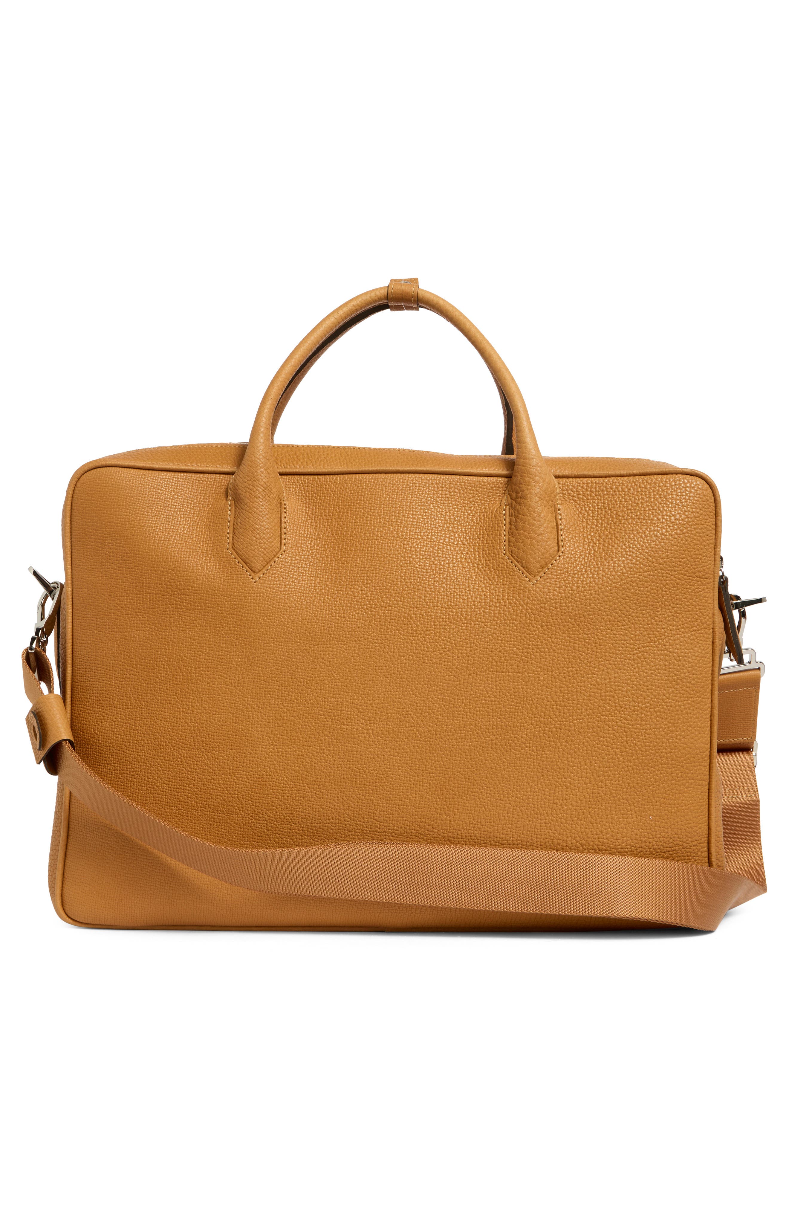 Longchamp Large Leather Briefcase, Alternate, color, Natural