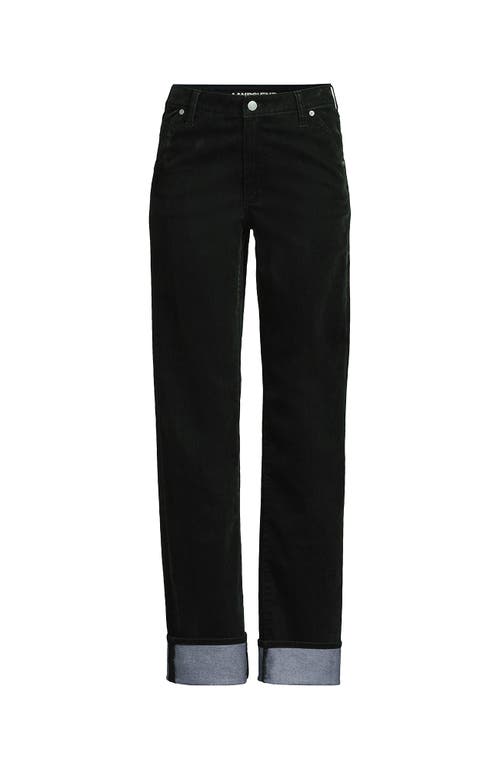 Lands' End Plus Size Flocked Denim Mid Rise Relaxed Straight Leg Cuff Jeans In Black