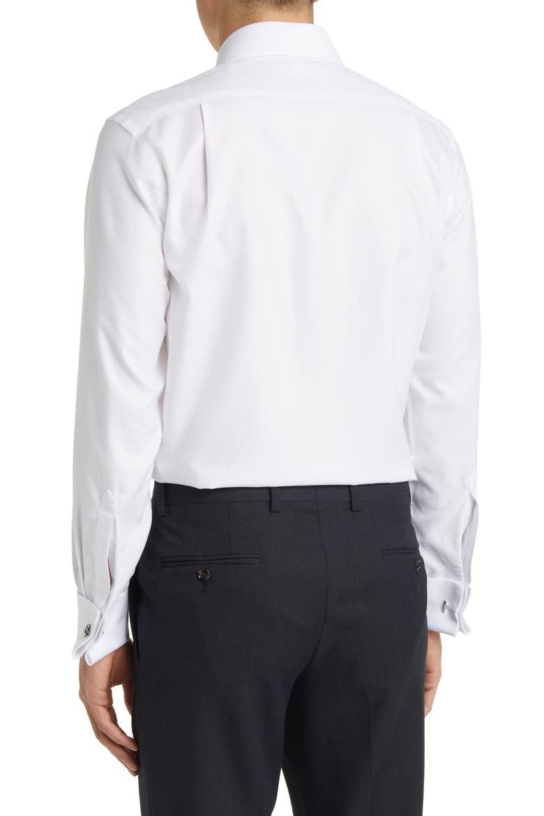 Non-Iron Clifton Weave Cutaway Slim Fit Shirt Double Cuff, Alternate, color, WHITE