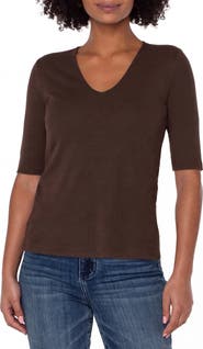 Liverpool Los Angeles Double Layer V-Neck Rib Top