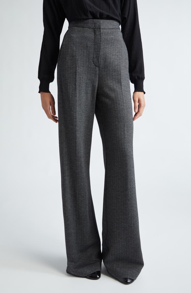 Max Mara Angora Herringbone Jersey Wide Leg Pants, Main, color, Dark Grey