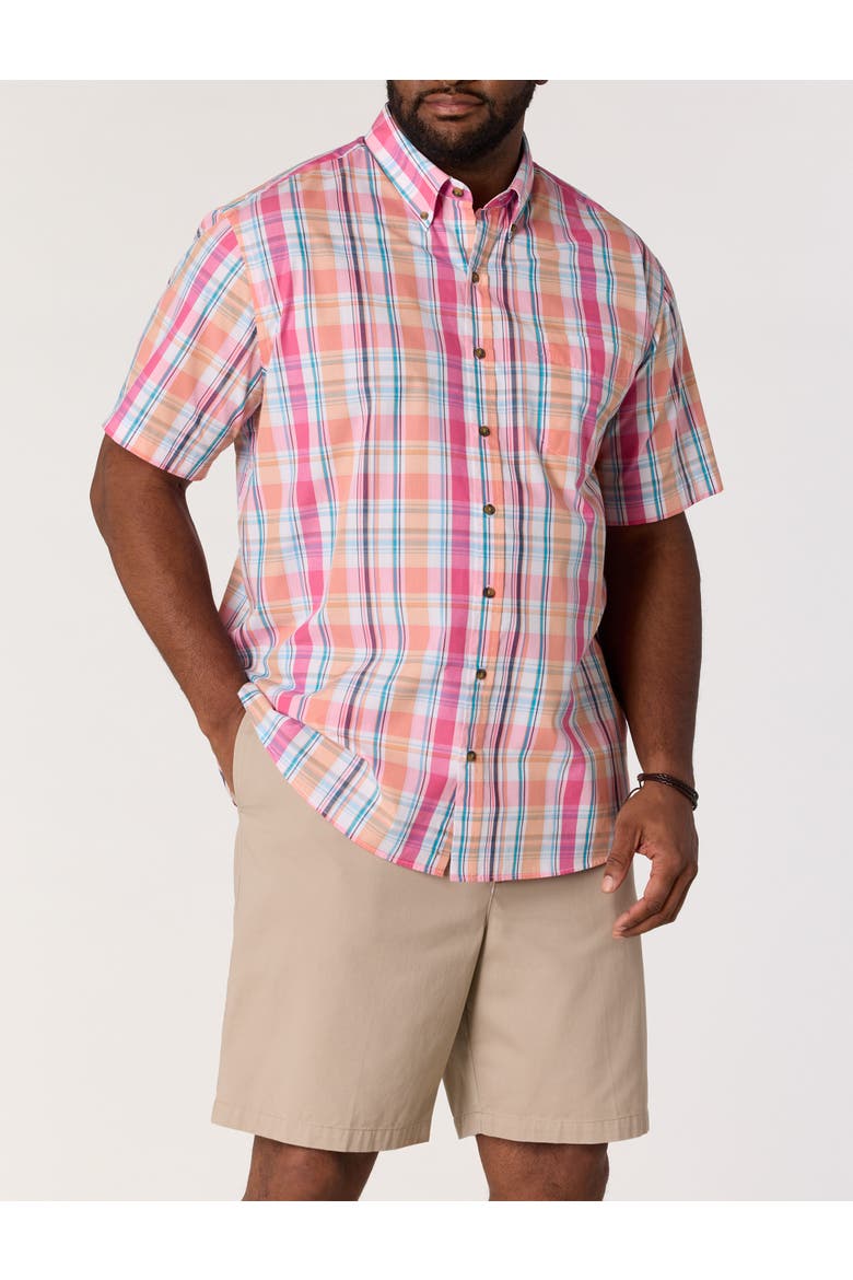 Big & Tall Easy-Care Medium Plaid Sport Shirt V7, Alternate, color, PINK MULTI