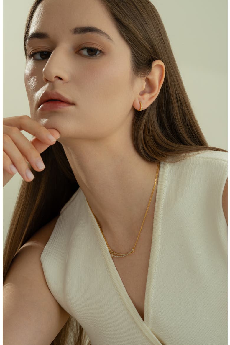 Sterling Silver 18k Gold Plated Sylvia Necklace Classic Minimal Crystal, Alternate, color, Gold
