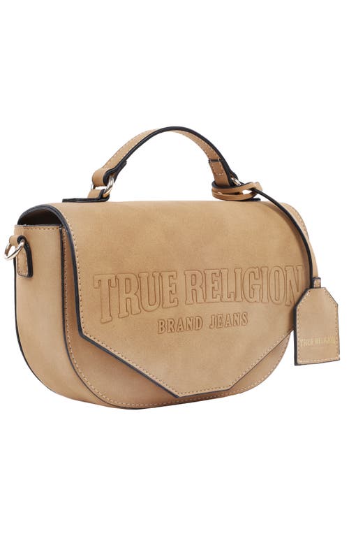 True Religion Trapunto Logo Suede Flap Crossbody In Brown