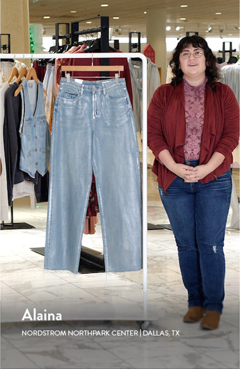 High Waist Metallic Coated Wide Leg Jeans, sales video thumbnail