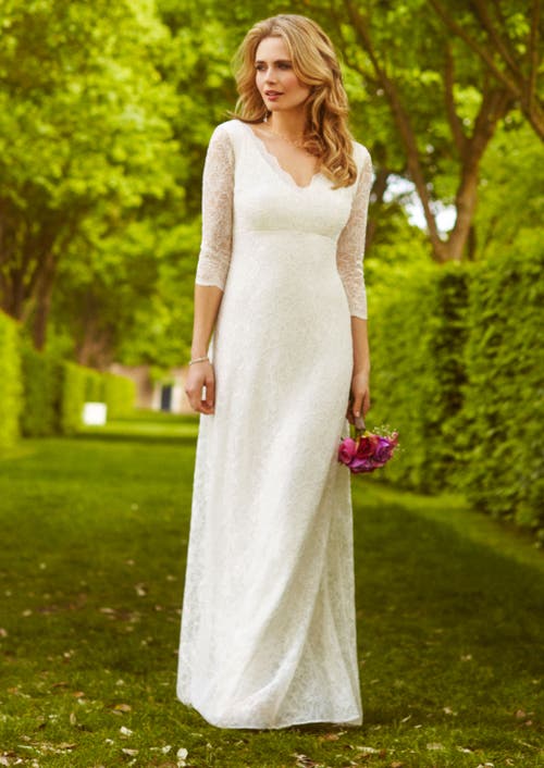 Alie Street London Anya 3/4 Sleeve V-neck Lace Bridal Gown In White