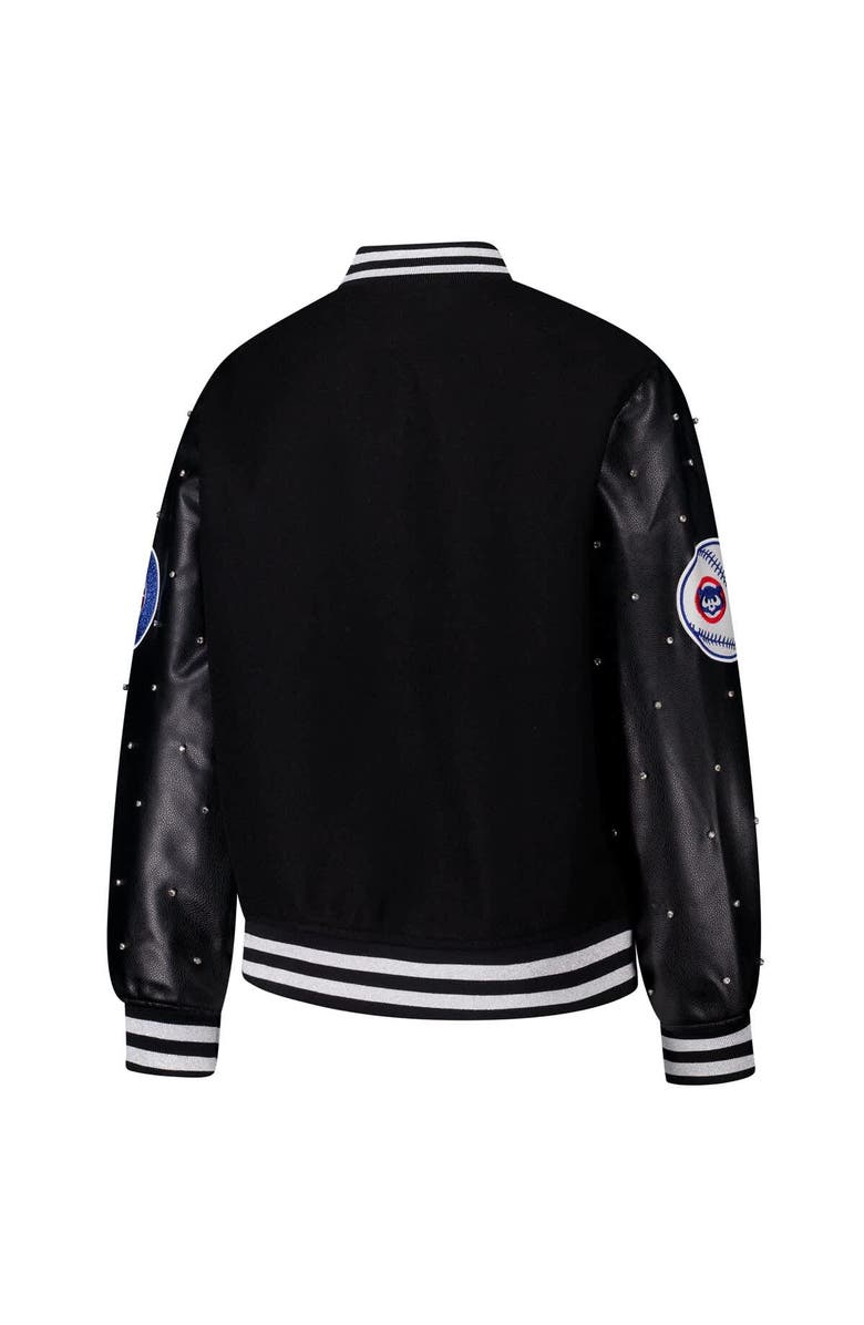 THE WILD COLLECTIVE Women's The Wild Collective Black Chicago Cubs Full-Snap Varsity Jacket, Alternate, color, 