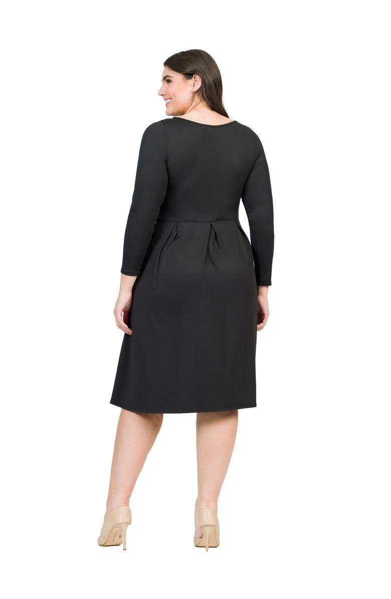24seven Comfort Apparel Long Sleeve Fit and Flare Midi Dress, Alternate, color, Black