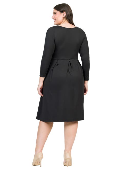 24seven Comfort Apparel Long Sleeve Fit And Flare Midi Dress In Black