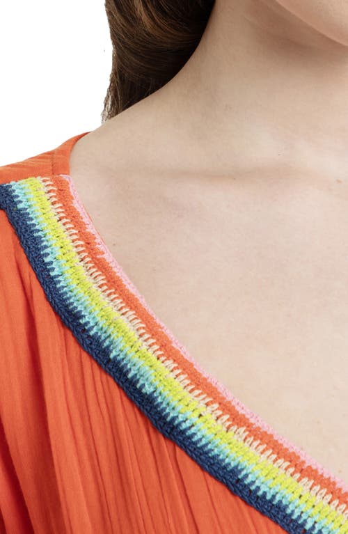 Saachi Colorful Crochet V-neck Cover-up Kaftan In Orange