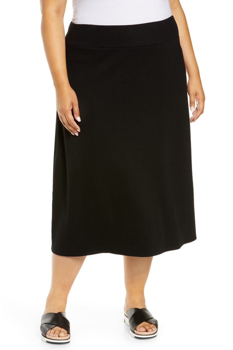 Ribbed A-Line Skirt, Main, color, BLACK