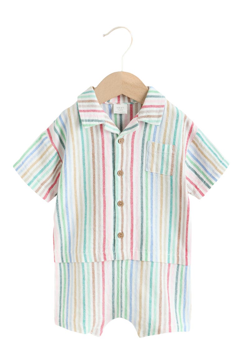 Multi Stripe Linen Blend Romper, Main, color, BLUE