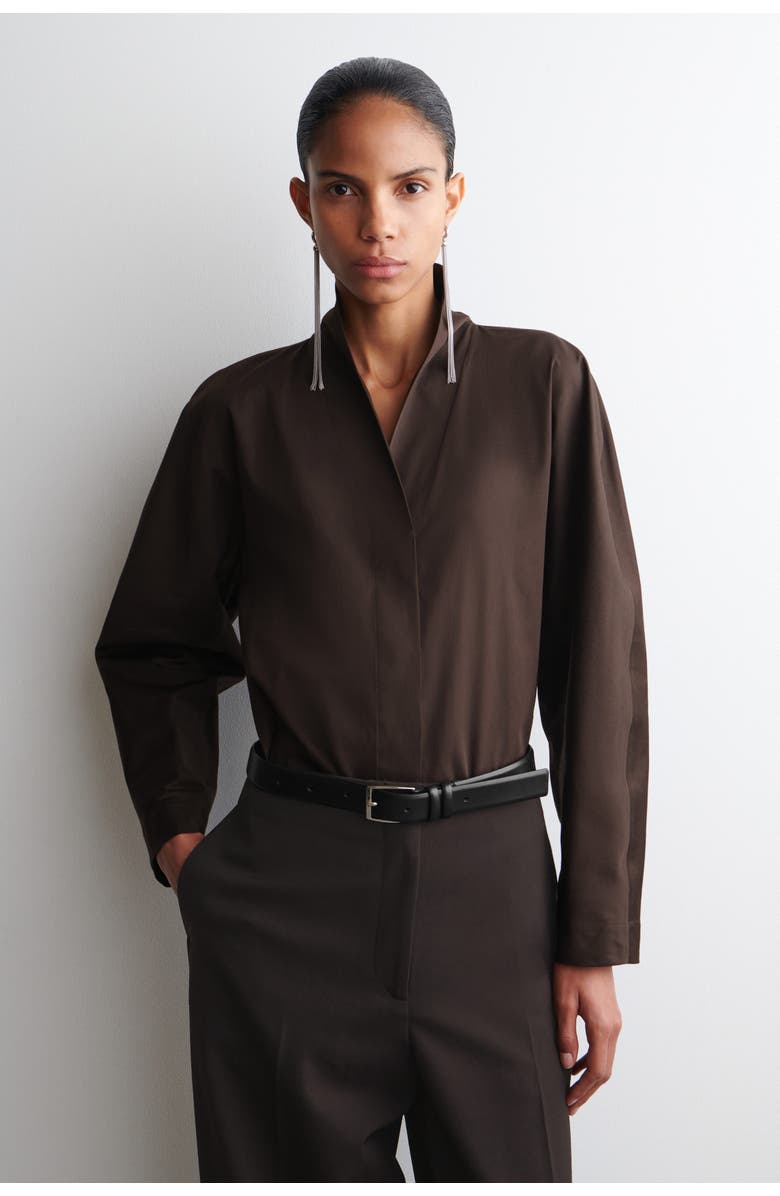 COS Shawl-Collar Cotton Blouse, Main, color, Dark Brown