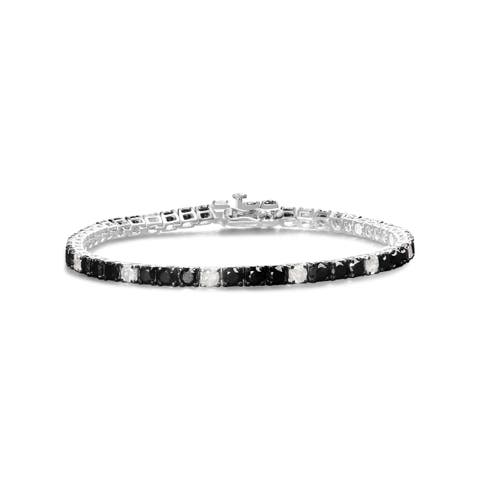 Silver 8.0 Cttw Black and White Diamond Tennis Bracelet