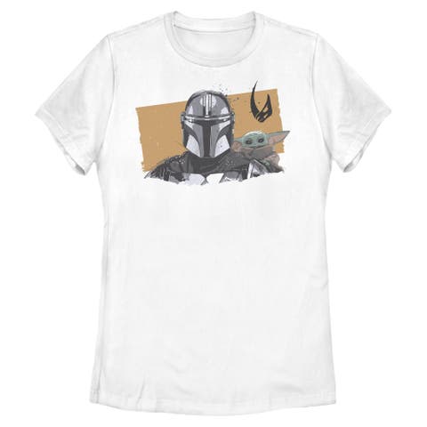Women's Star Wars The Mandalorian and Grogu Bounty Hunter and The Child Portrait  Graphic T-Shirt