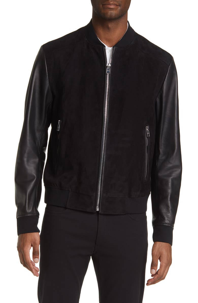 BOSS Malbano Mixed Media Leather & Suede Jacket, Alternate, color, 