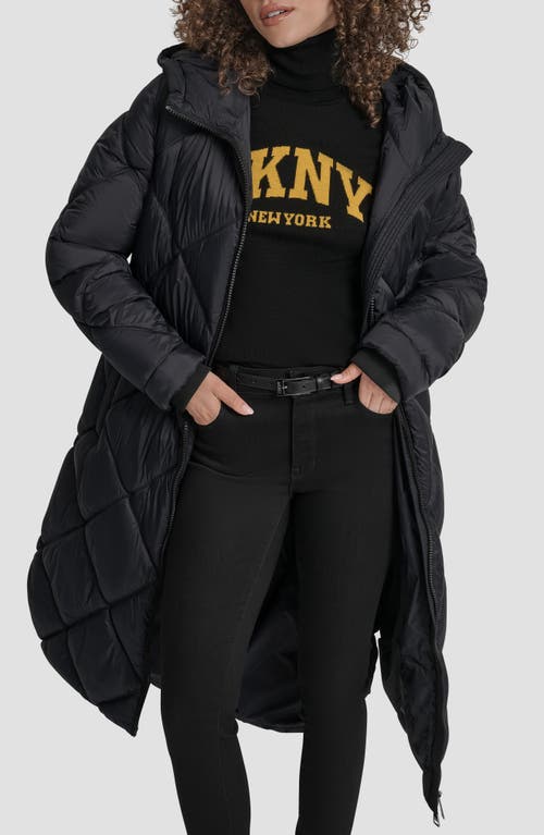 Dkny Diamond Quilted Puffer Coat In Black