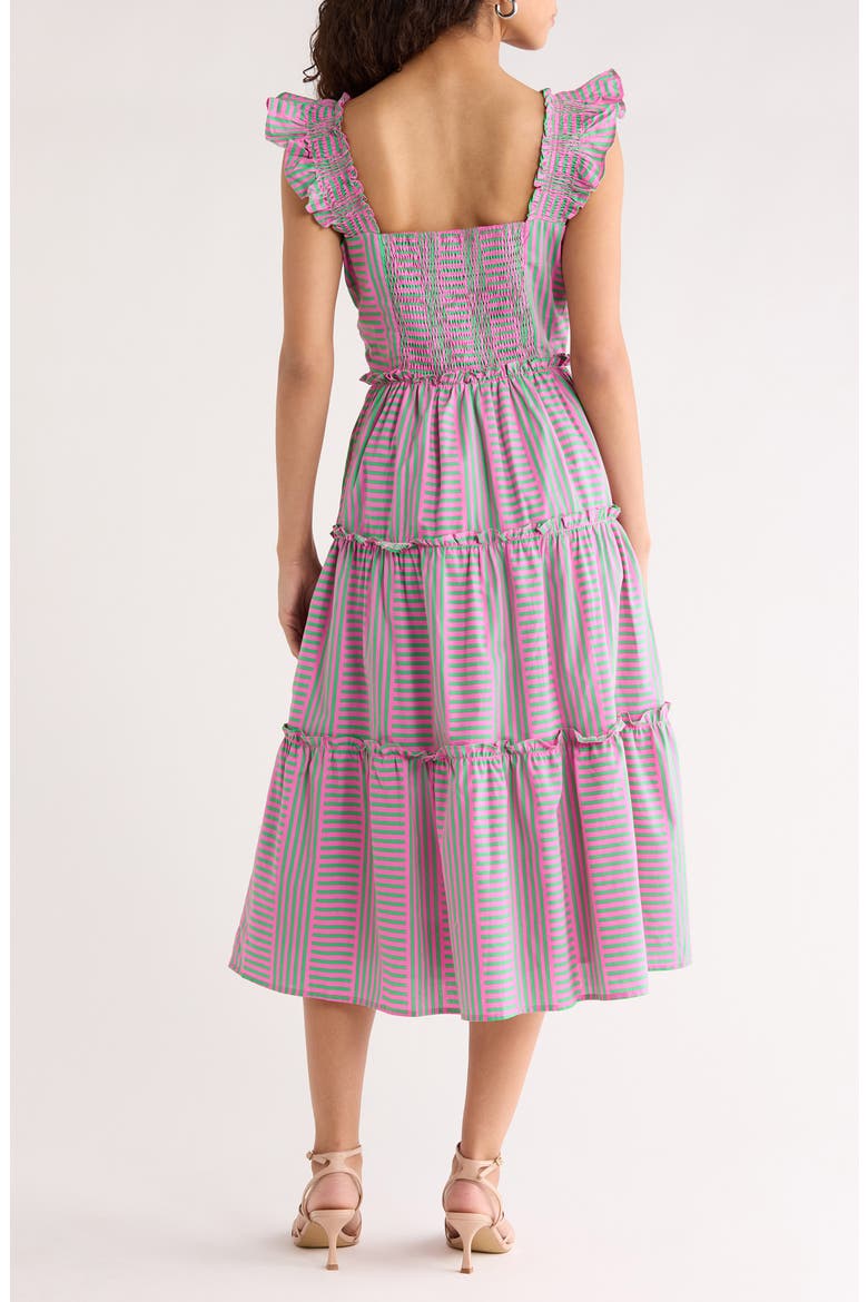 Valda Mixed Stripe Tiered Cotton Sundress, Alternate, color, PINK-GREEN-MULTI