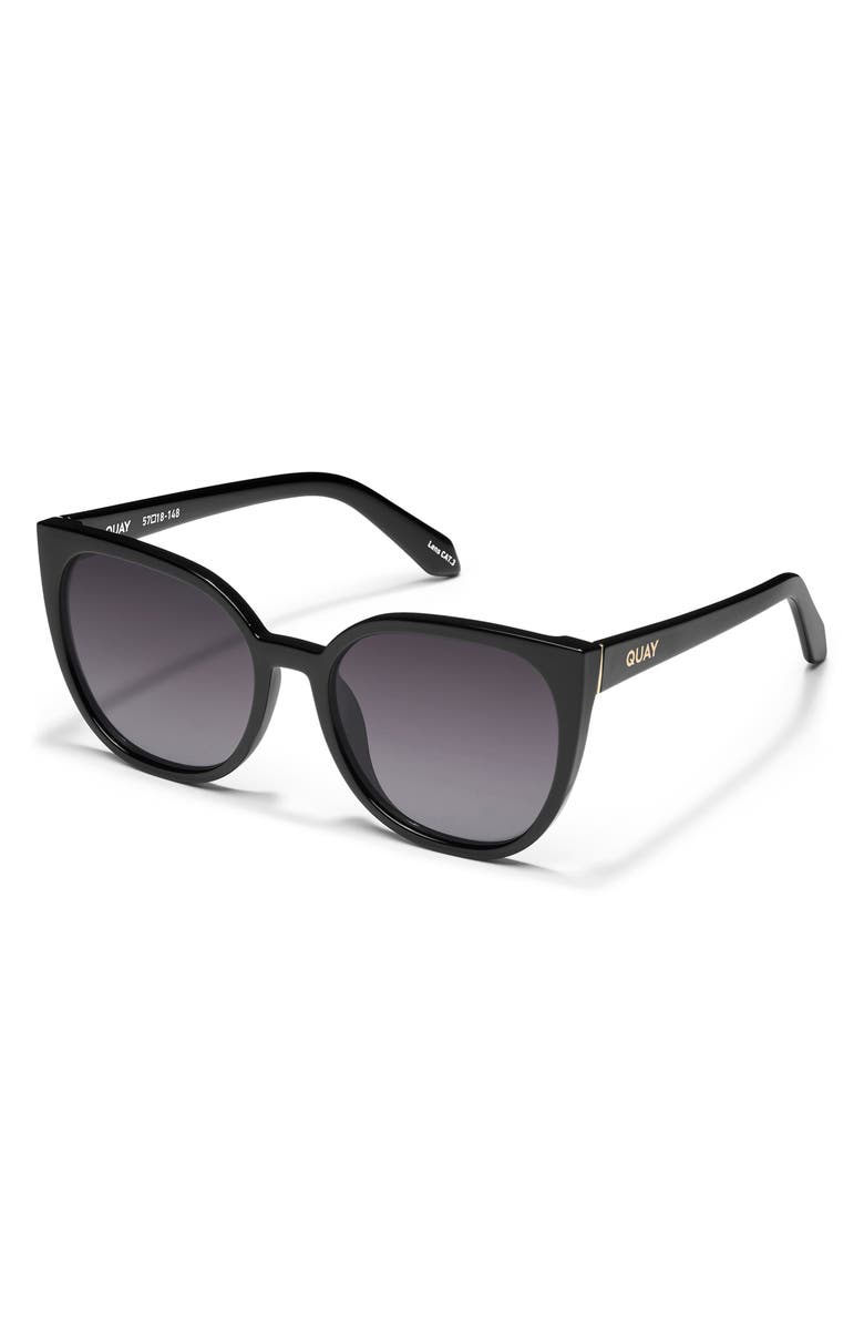 QUAY Staycation 57mm Polarized Cat Eye Sunglasses, Alternate, color, Black/ Smoke Polarized