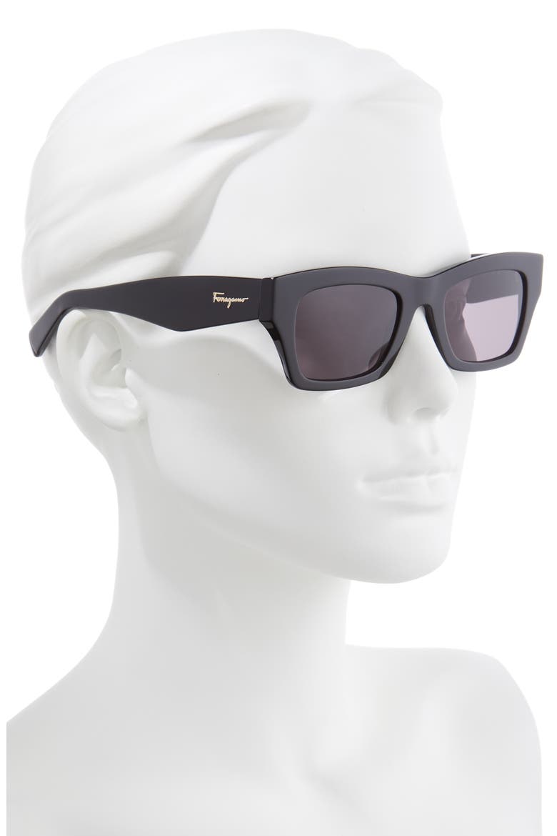 Salvatore Ferragamo 51mm Rectangle Sunglasses, Alternate, color, BLACK