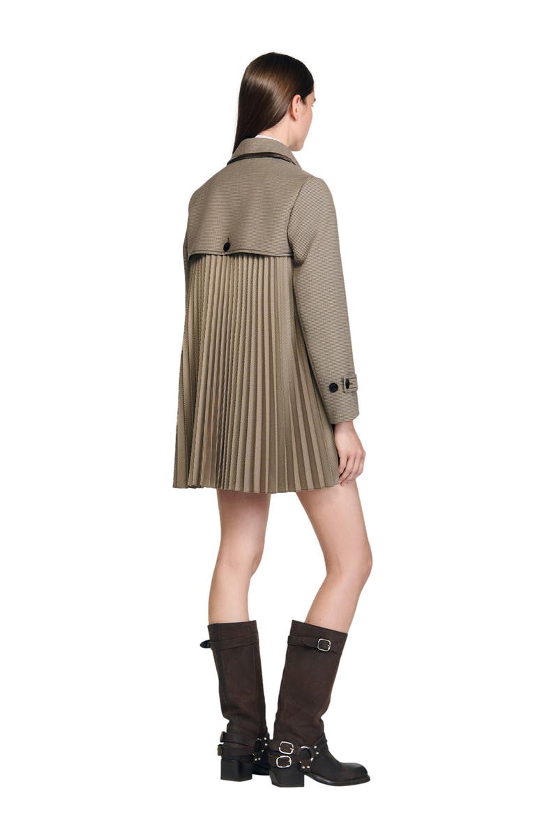 SANDRO Houndstooth trench, Alternate, color, Brown / Beige