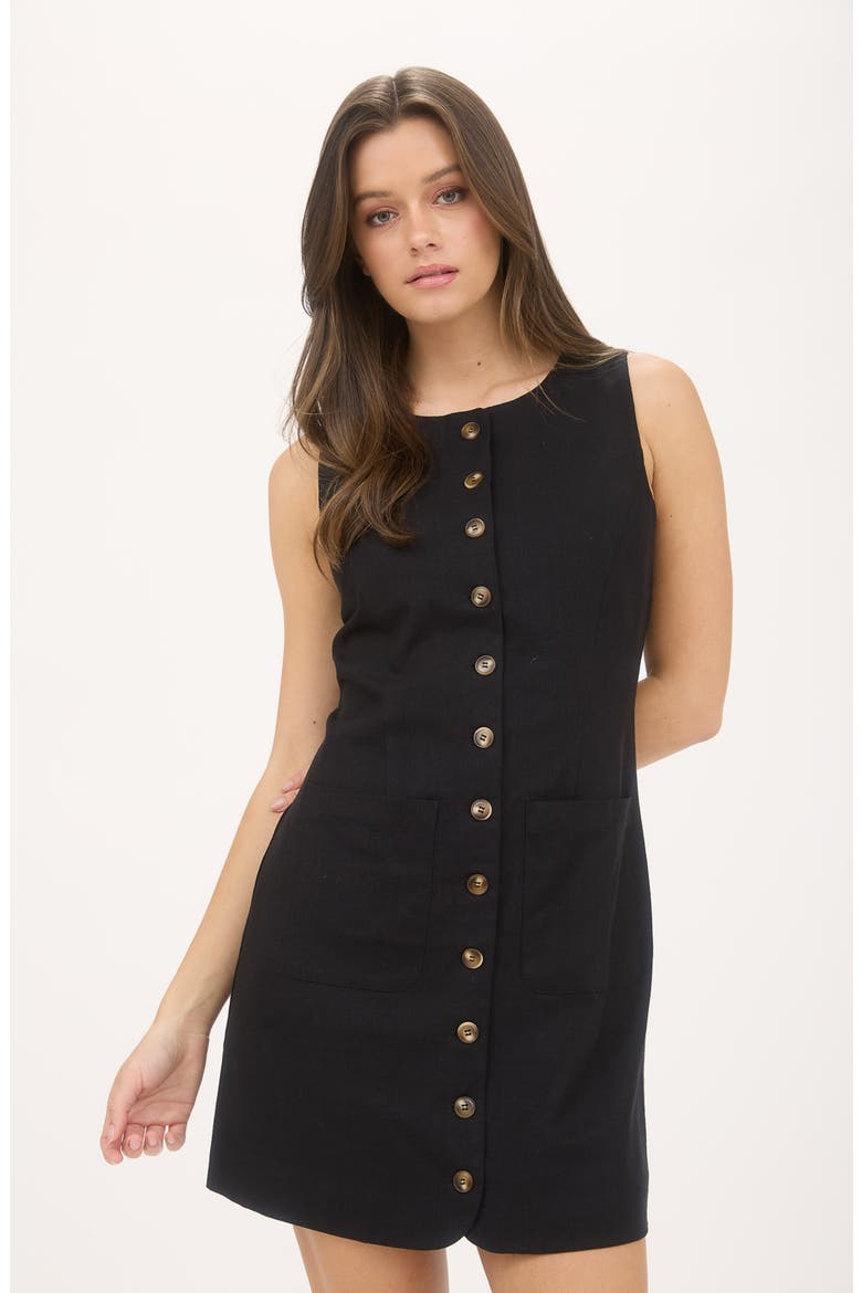 Button Front Minidress, Alternate, color, BLACK