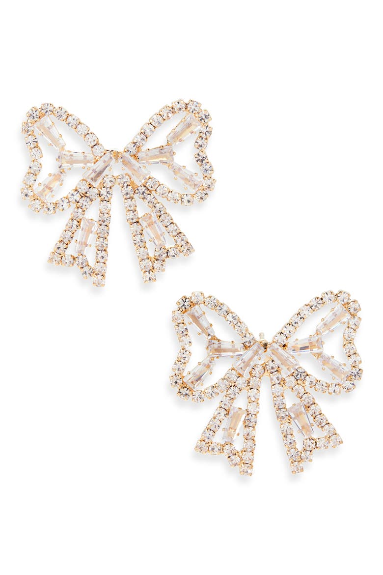 Crystal Bow Stud Earrings, Main, color, GOLD/CRYSTAL