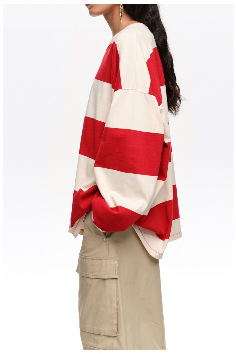 Loose-fit striped T-shirt., Alternate, color, RED