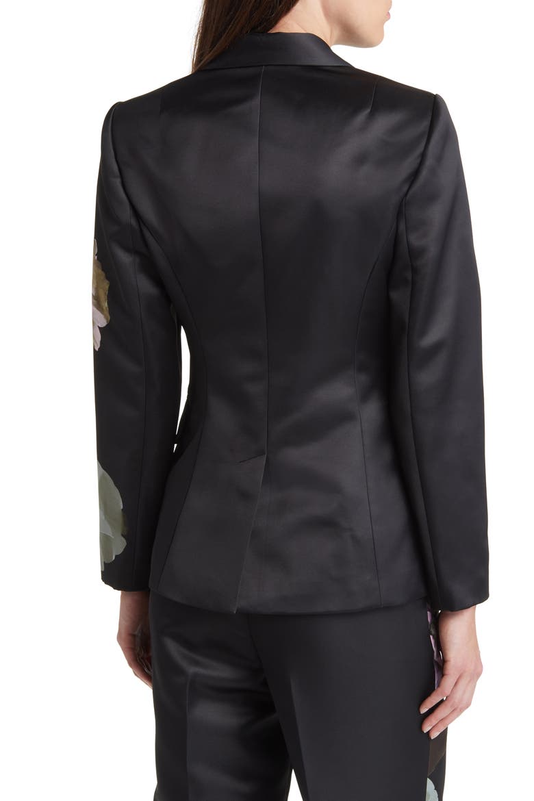 Nayaa Floral Print One-Button Blazer, Alternate, color, BLACK