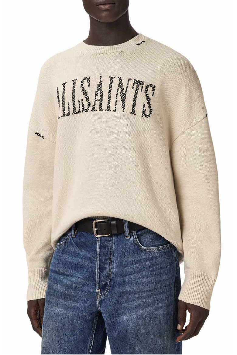 Crossed Logo Intarsia Crewneck Sweater, Alternate, color, ECRU WHITE
