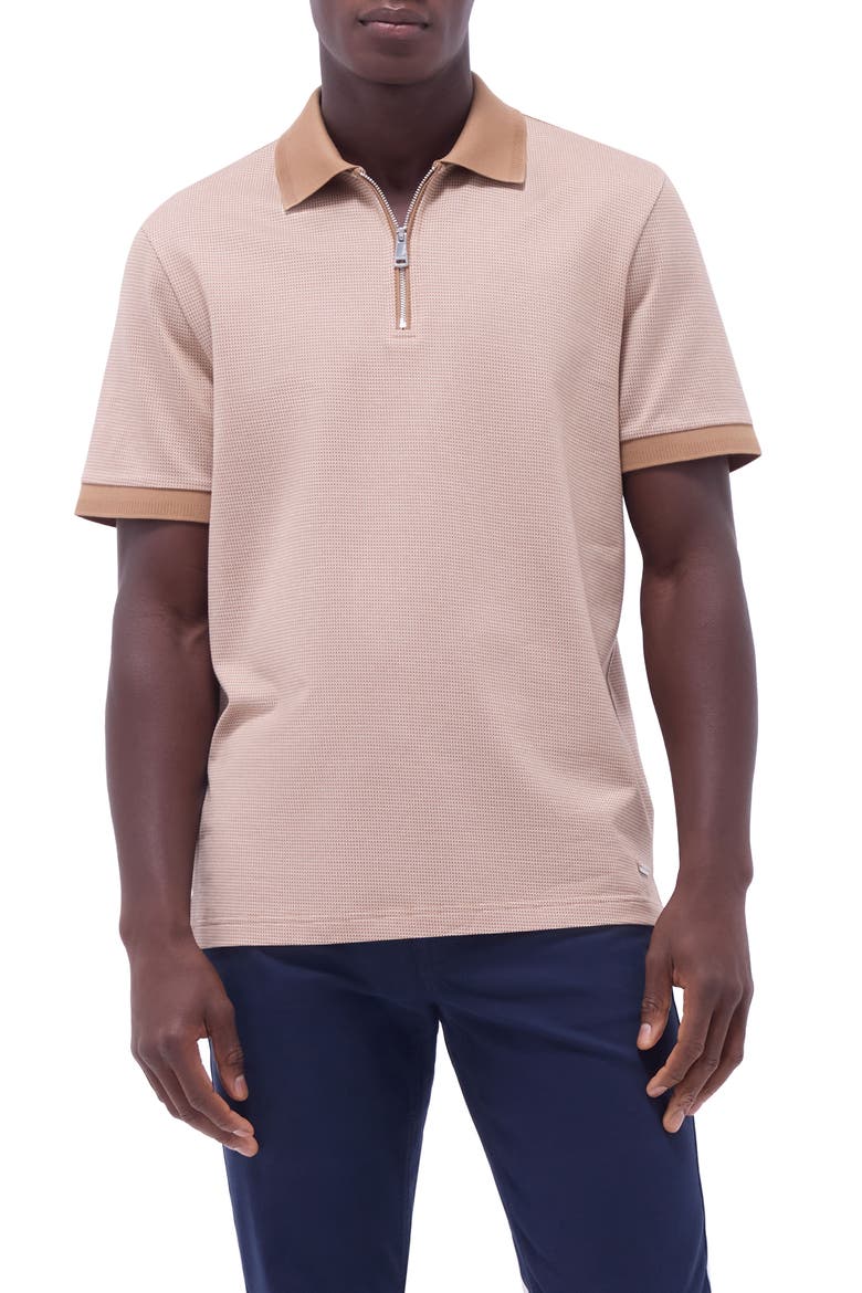 Contrast Trim Zip Polo, Main, color, CAMEL