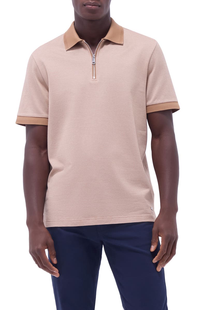 Bugatchi Contrast Trim Zip Polo, Main, color, Camel