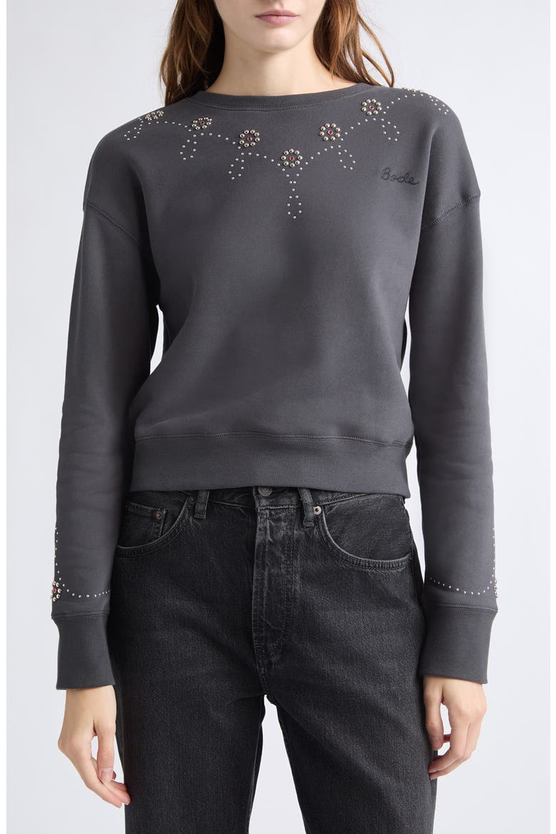 Silver Stud Cotton Fleece Sweatshirt, Main, color, BLACK
