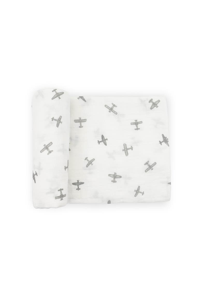 Organic Cotton Muslin Swaddle Blanket, Main, color, PEWTER PLANES