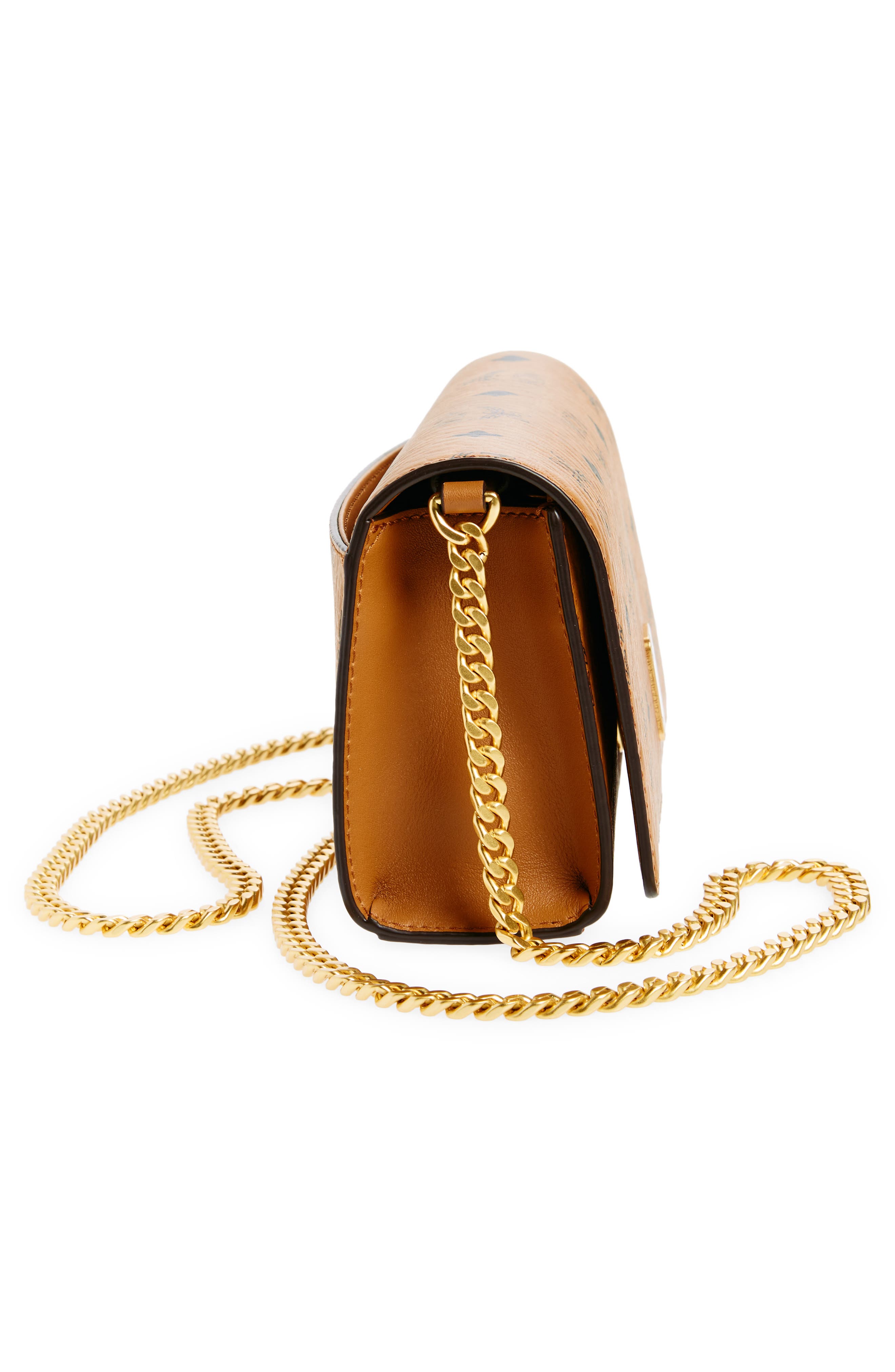 Mini Aren Shoulder Bag in Visetos, Alternate, color, COGNAC