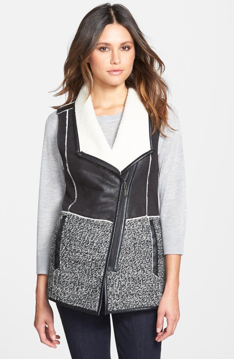 T Tahari 'Loey' Mixed Media Faux Shearling Vest, Main, color, 