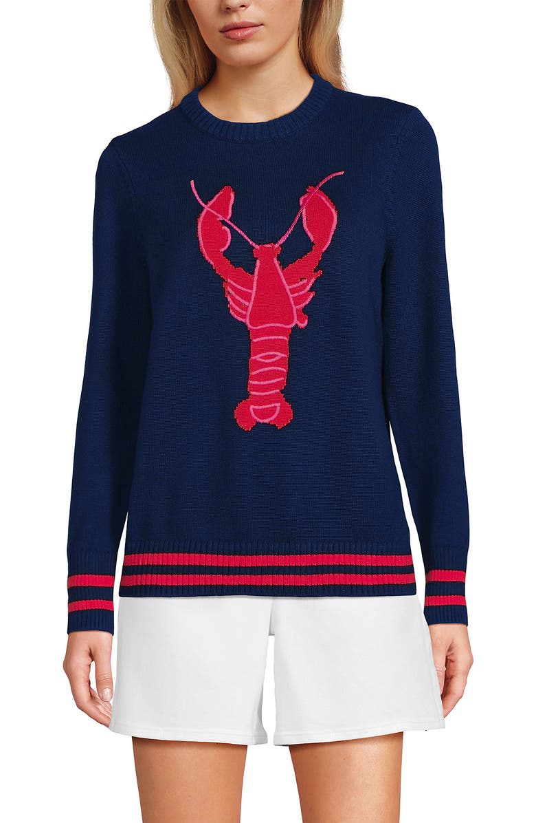 Lands' End Cotton Drifter Crew Neck Sweater - Embroidered | Nordstrom