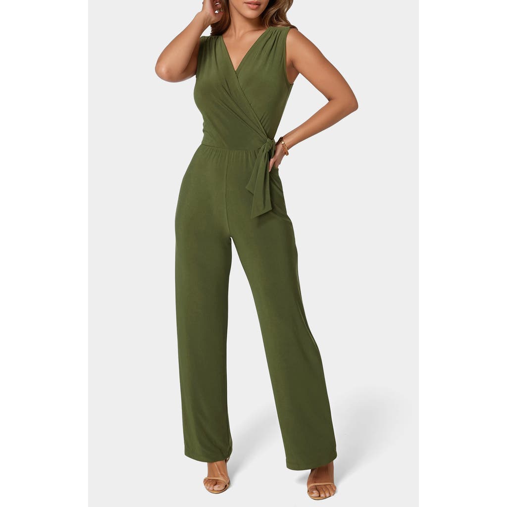 Bebe Sleeveless Faux Wrap Jumpsuit In Green