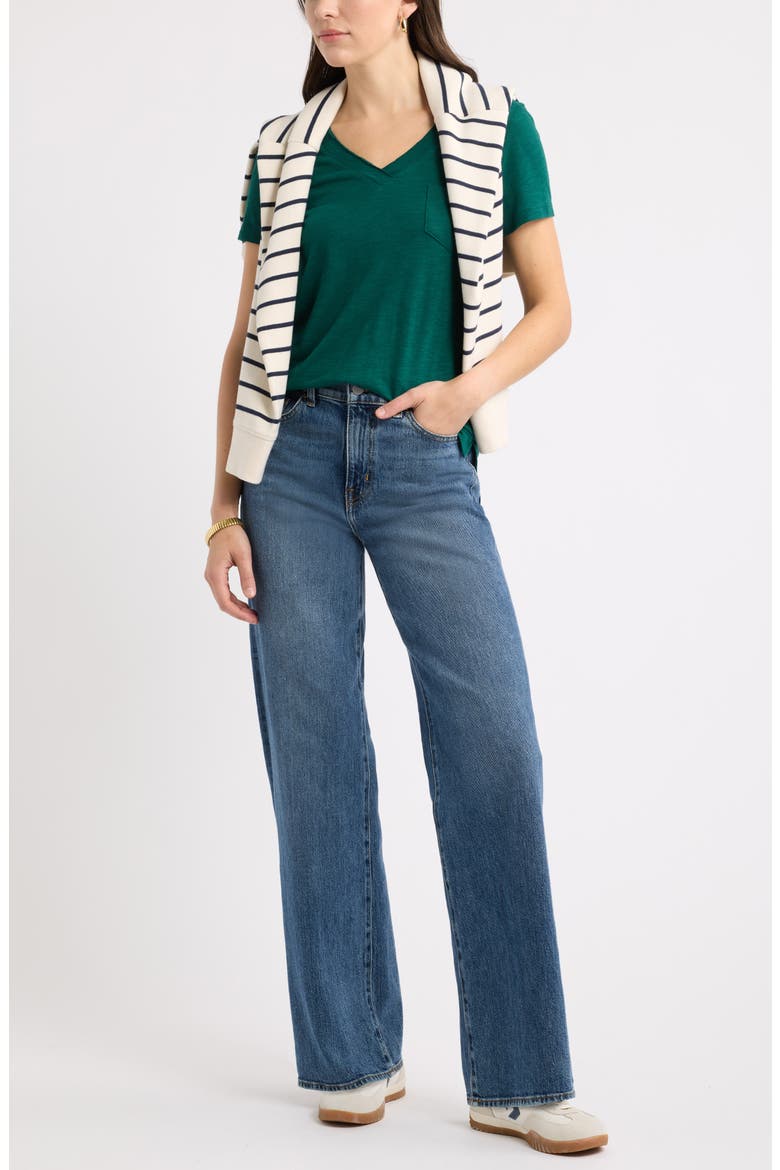 Cotton & Modal V-Neck T-Shirt, Alternate, color, GREEN BOTANICAL