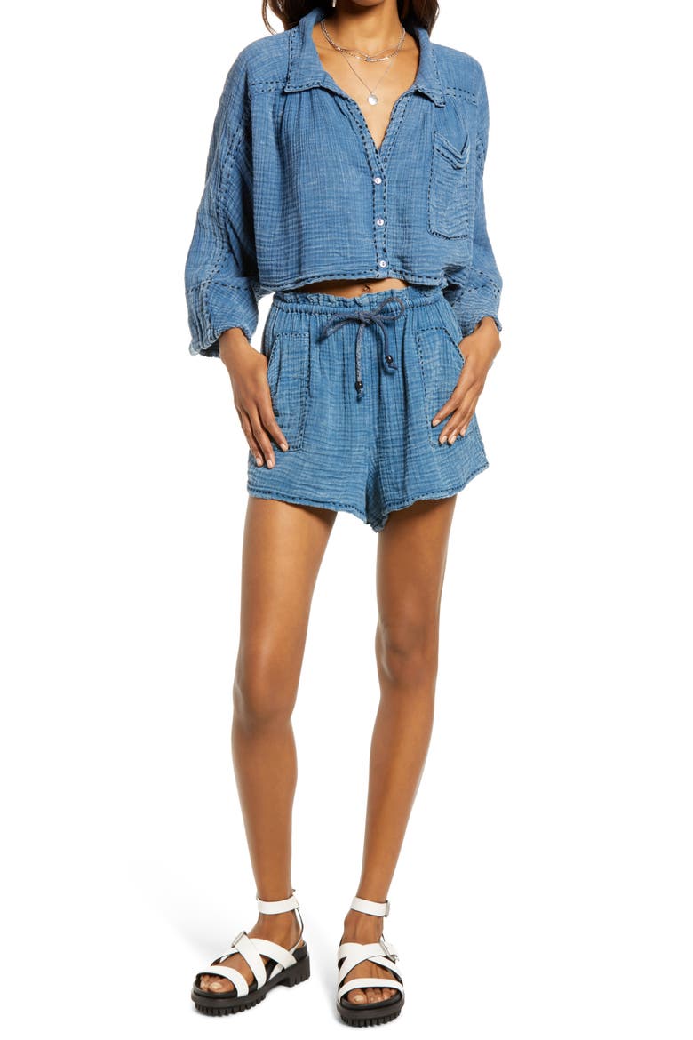 Elora Crop Shirt & Shorts Set, Main, color, DEEPER SEAS