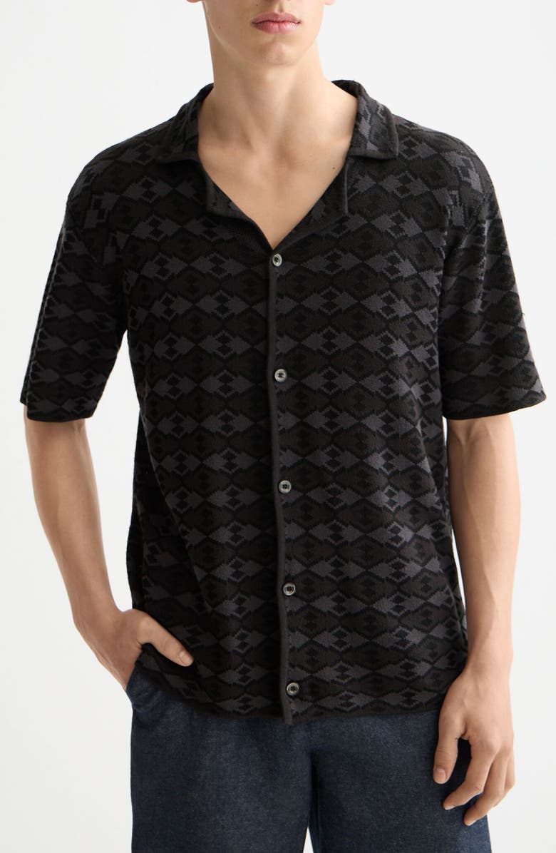 Scotch & Soda Argyle Knit Camp Shirt, Main, color, Mini Diamond