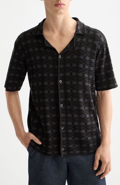 Scotch & Soda Argyle Knit Camp Shirt In Black