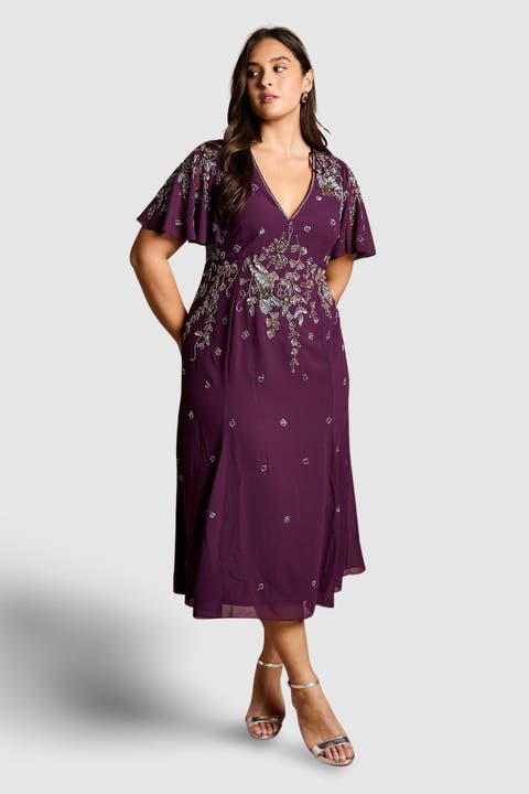 Plus Floral Embellished Midi Dress